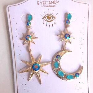 Eye Candy Los Angeles Gold-Tone Celestial Star & Moon Drop Earrings